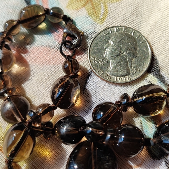 Smoke Brown Semi Precious Glass Stone Necklace Vintage New Condition - Picture 8 of 10